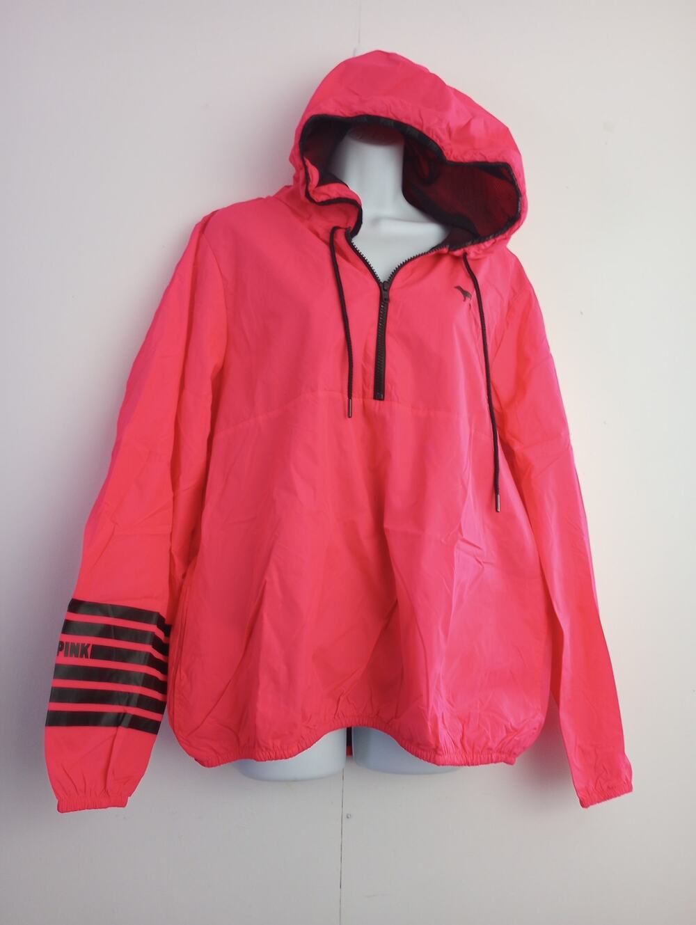Victoria’s Secret PINK Hooded Windbreaker Jacket Medium • 1/4 Zip Casual Pink